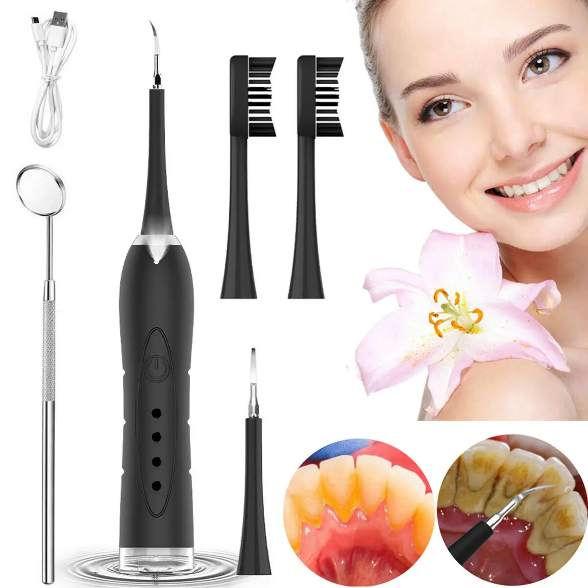 

Electric Ultrasonic Sonic Dental Scaler Tooth Calculus Remover Cleaner Tooth Stains Tartar Tool Whiten Teeth Tartar Remove