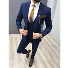 Мужские костюмы из трех предметов темно-синего цвета, свадебные смокинги с заостренным воротником на заказ, облегающие мужские костюмы (пиджак + брюки + жилет + галстук), 2022