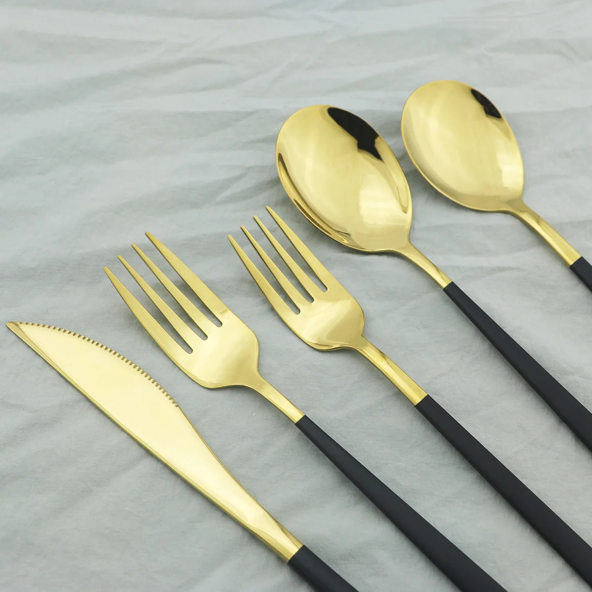 5Pcs/Set Knife Fork Spoon Dinnerware Set 18/10 Stainless Steel Cutlery Blue Gold Silverware Kitchen Dinner Tableware | Дом и сад