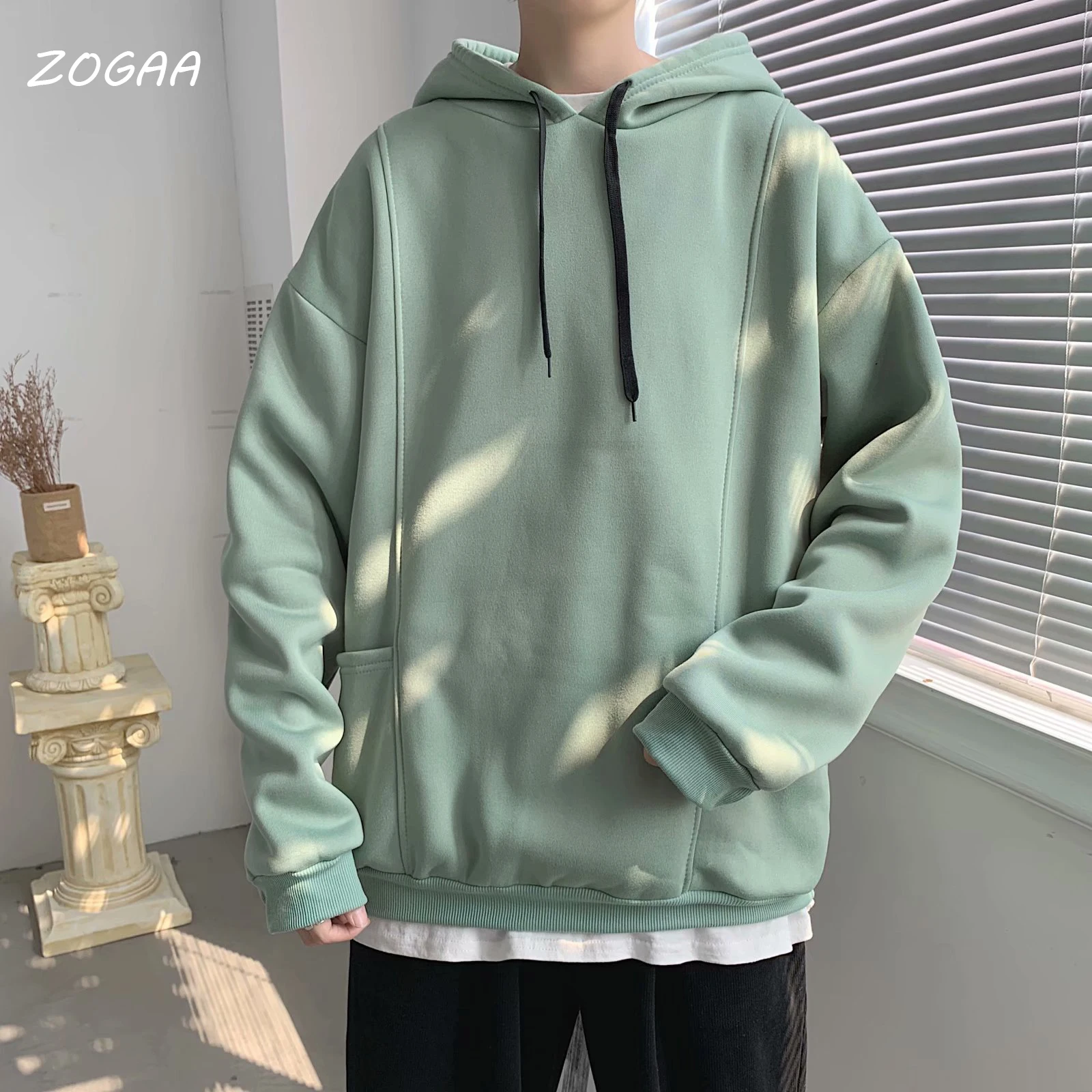 

Мужская толстовка с капюшоном ZOGAA, однотонная толстовка из плотной ткани, бархатная текстурная Толстовка для бега, Осень-зима 2021