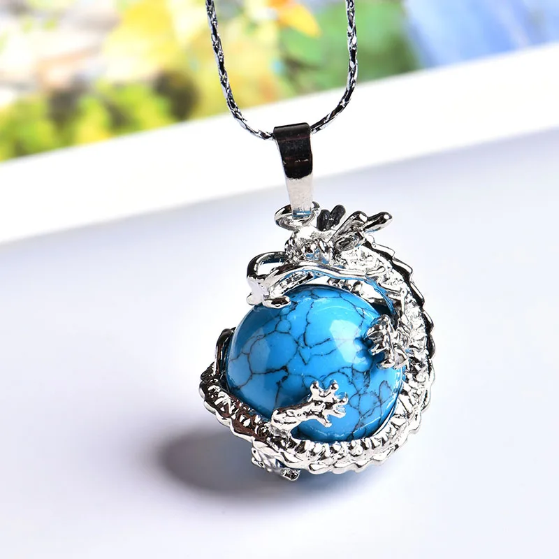 Turquoise 1 шт. натуральный Кристальный Дракон шар пара кулон минеральные ювелирные изделия Guardian благородная Мода кулон ожерелье DIY подарок ювелирные изделия - Цвет: Turquoise