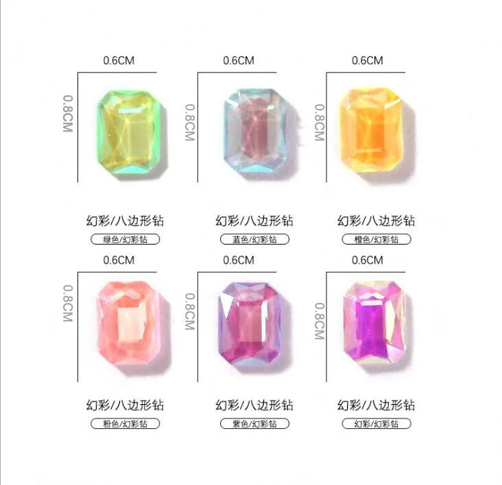 50pcs/bag Nail Aurora Charms Glass 3D Gems Shapes Nail stone Rhinestones 6Colors Non-Hotfix Nail Art Decorations Gems 6X8mm ## images - 6