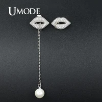 umode fashion imitation pearl earring for women white gold color sexy mouth lips crystal drop earrings party jewelry gift ue0258