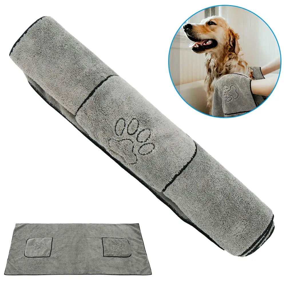 

Банное полотенце для домашних животных и собак, супервпитывающее полотенце из микрофибры для сушки домашних животных, одеяло с карманом, то...