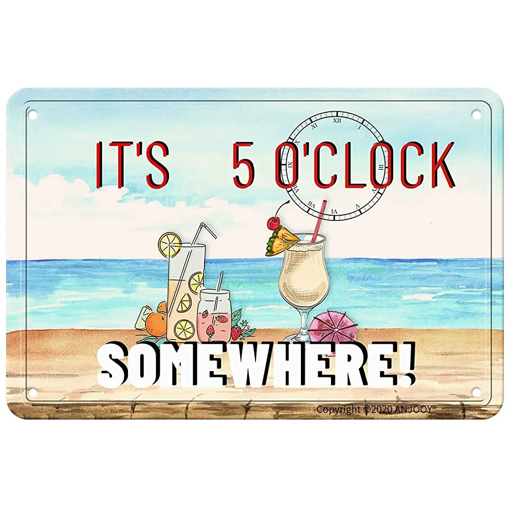 

ANJOOY Retro Tin Signs It's 5 O'Clock Somewhere Vintage Metal Sign for Outdoor Indoor Beach Garden Tub Bar Farmhouses