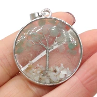 natural stone green aventurine round transparent gravel tree pendant diy making bracelet necklace jewelry accessories 33x33mm