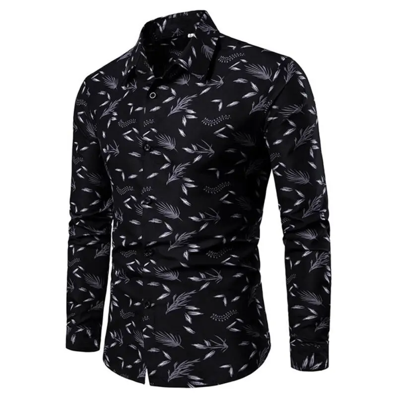 

Feather Printed Shirts for Man Button-Up Shirt Tops Long Sleeve Fashion Casual Slim Fit Single Breasted Male New Style Clothing