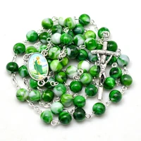 new fashion green handmade acrylic round beads cross rosary necklace catholic jewelry accessories present for unisex