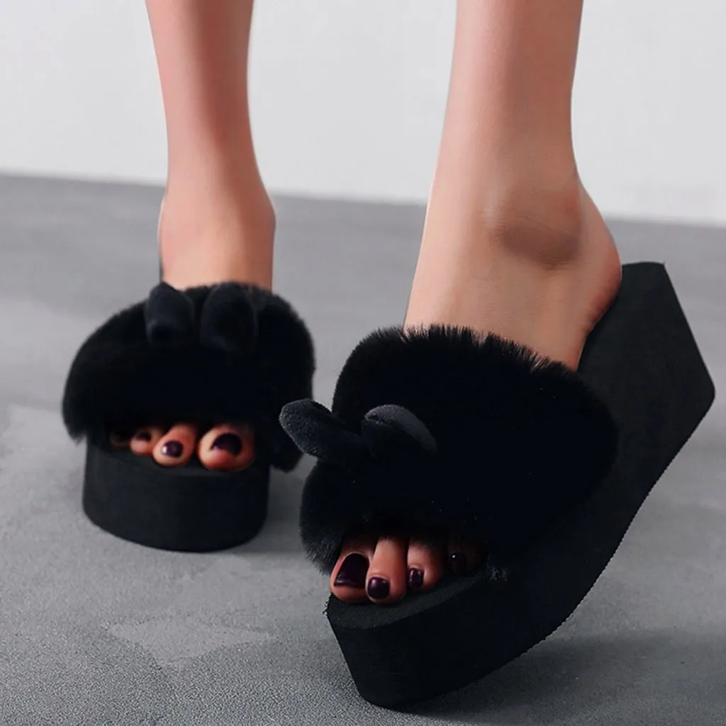 Танкетки SAGACE женские на платформе милые шлепанцы с ушками кролика без застежки