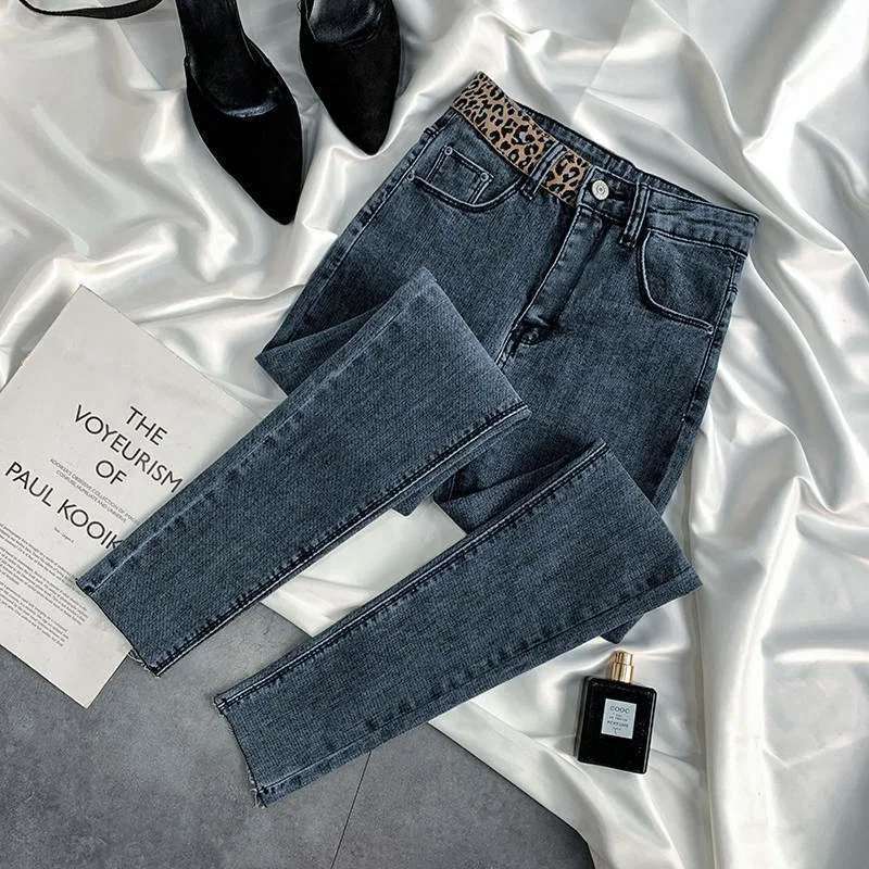 

Korean Style Leopard Slim Stretch Capris Denim Pants Women Casual Sexy Pencil Jeans Female Streetwear Classic Denim Trousers