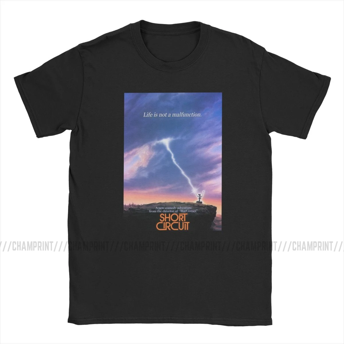 Short Circuit T Shirts for Men Cotton Fun T-Shirt Round Neck Johnny 5 80s Retro Robot Movies Tee Shirt Sleeve Tops Party | Мужская