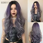 Женские Длинные Синтетические парики с эффектом омбре henmargu, термостойкие натуральные красочные парики для косплея Лолиты с волнистыми волосами