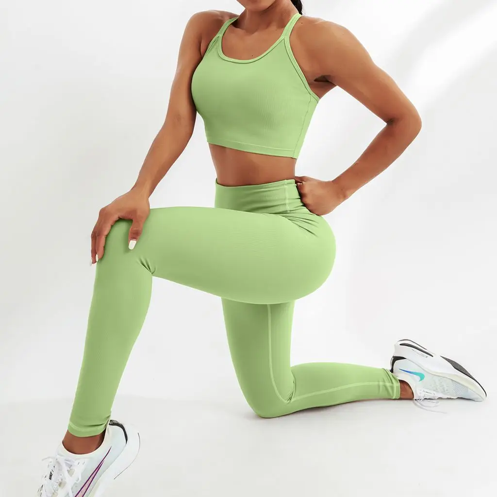 

CXUEY Stripe Woman Tracksuit Yoga Wear Dry Fit Gym Sport Outfit Workout Clothes for Women Fitness Butt Lift Leggings Set Khaki S