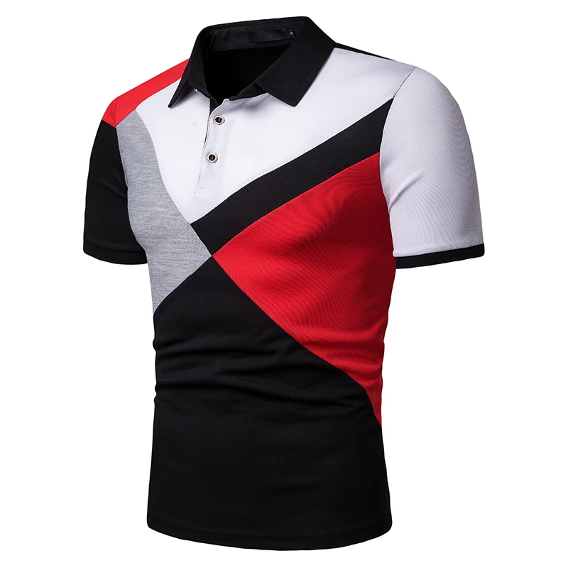 Мужское Летнее поло с коротким рукавом и отворотом контрастных цветов | Мужская