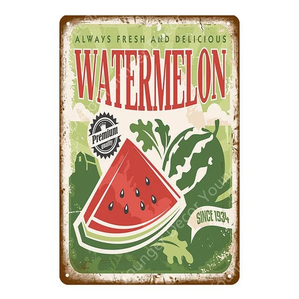 

Fresh Watermelon Strawberries Metal Signs Delicious Baking Queen Strawberry Cupcakes Metal Poster Pub Bar Cafe Home Decor YJ076