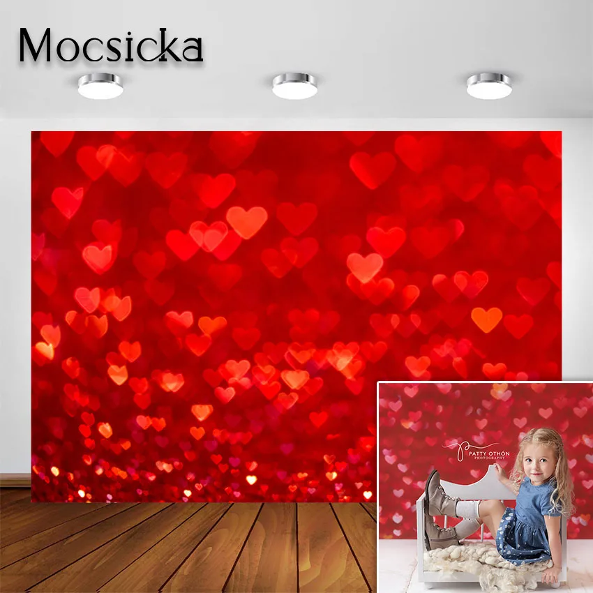 Mocsick красный любящее сердце боке фон для фотографирования в стиле Дня Святого