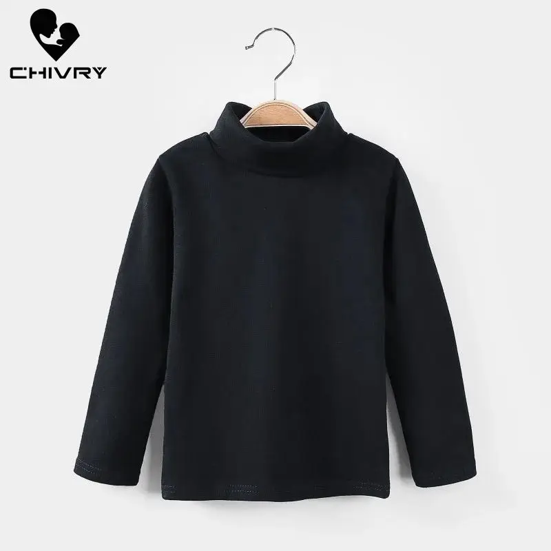 Camiseta lisa de moda para ni&ntilde;os y ni&ntilde;as, Tops de manga larga con cuello redondo, camisetas informales c&aacute;lidas, sudadera, oto&ntilde;o e invierno, 2021-4