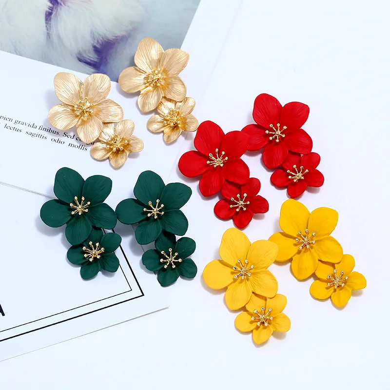 Женские серьги подвески Oorbellen длинные с цветком из сплава каплями