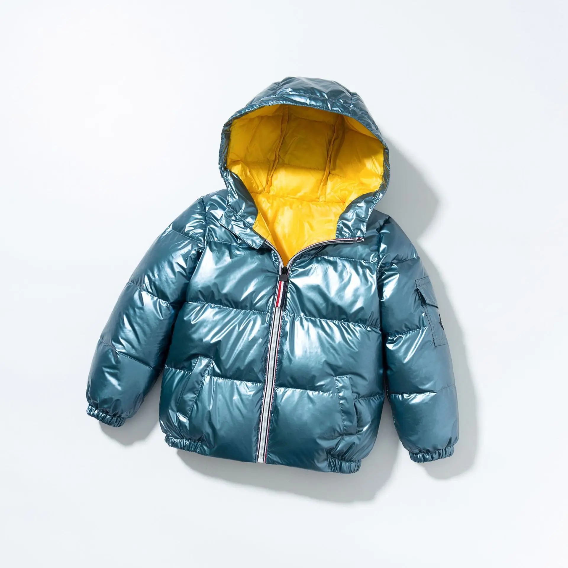 Детская зимняя куртка для мальчиков и девочек Блестящая Серебристая пуховая