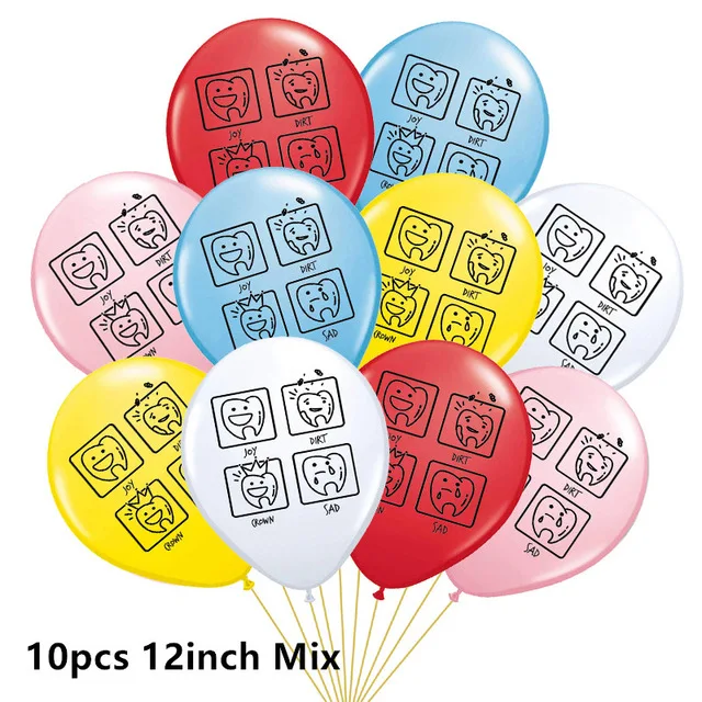 Латексные воздушные шары с изображением зубов из мультфильма голубые и розовые