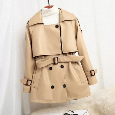 

MESHARE Women Genuine Sheep Leather Trench New Popular Loose Real Leather Jacket R7