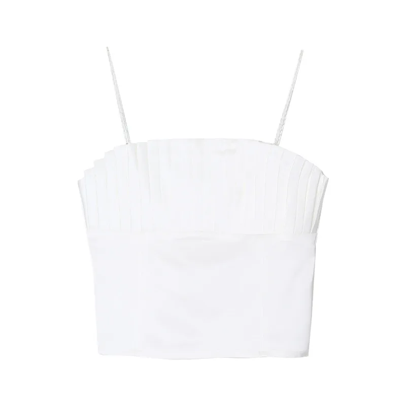 UMI MAO Unique Crystal Small Sling Outside Wear 2021 New Pleated Tube Sexy Top Women Short Vest Tops Off White Femme
