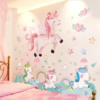 shijuekongjian cartoon unicorn rainbow wall stickers diy animal mural decals for kids rooms baby bedroom house decoration