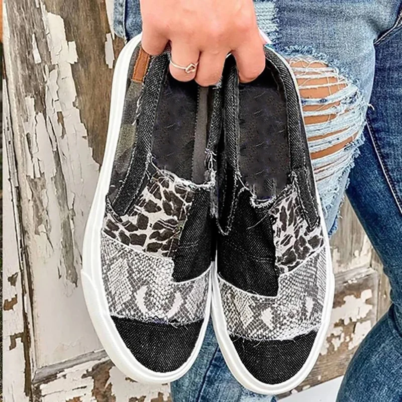 

Spring and Autumn women's casual shoes leopard print women's sneaker casual shoes patchwork canvas shoes women's flat shoes fast