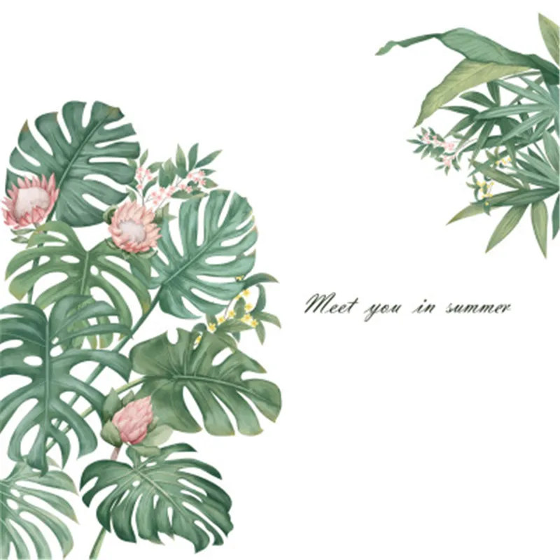 Наклейка на стену с зелеными тропическими растениями Monstera домашний декор