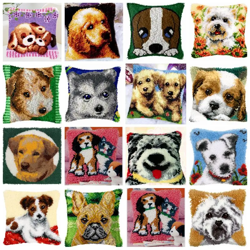 

DIY Animal Series Latch Hook Rug Kits Dogs 3D Segment Embroidery Pillow Wool Cross Stitch Carpet Embroidery Pillow knooppakket
