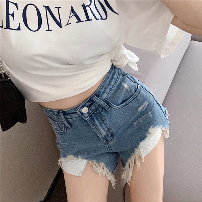 

Harajuku Women Shorts Denim High Waist Summer Loose Casual Sexy Short Jeans Fashion Vintage Ripped Mini Short Beach Short Large