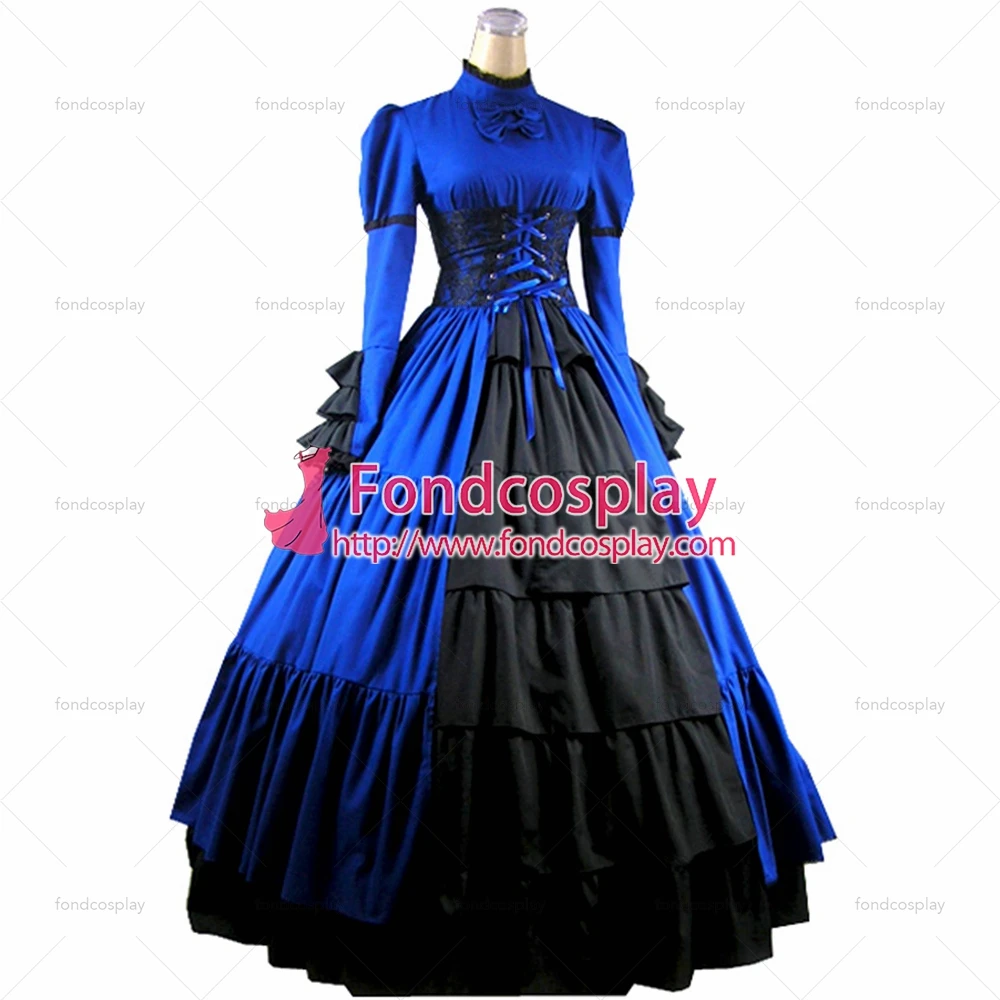 

fondcosplay Gothic Lolita Punk Medieval Gown Blue Black Ball Long Evening cotton Dress cosplay costume Tailor-made[CK1374]