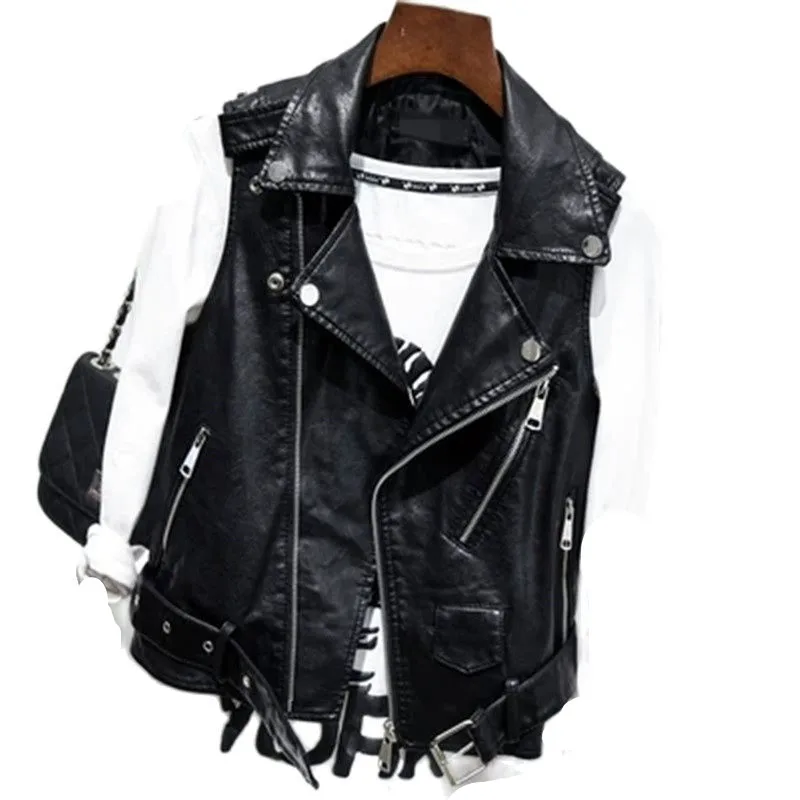 Модная мотоциклетная куртка без рукавов большого размера из искусственной кожи