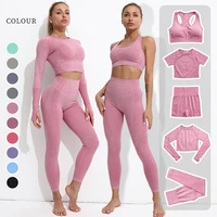 seamless women yoga set workout bra outfit athletic gym set short sleeve crop top yoga shorts fitness tracksuits sports suit