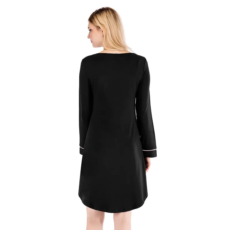 Home Wear Spring and Summer New Women's Nightdress Loose Long-sleeved Simple Casual Sleepwear Women Night Gown Sexy Nightwear