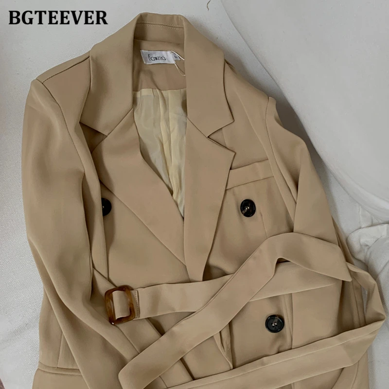 

BGTEEVER 2020 New Stylish Loose Double Breasted Blazer Women Elegant Long Sleeve Belted Slim Suit Jackets Autumn Winter Blazers