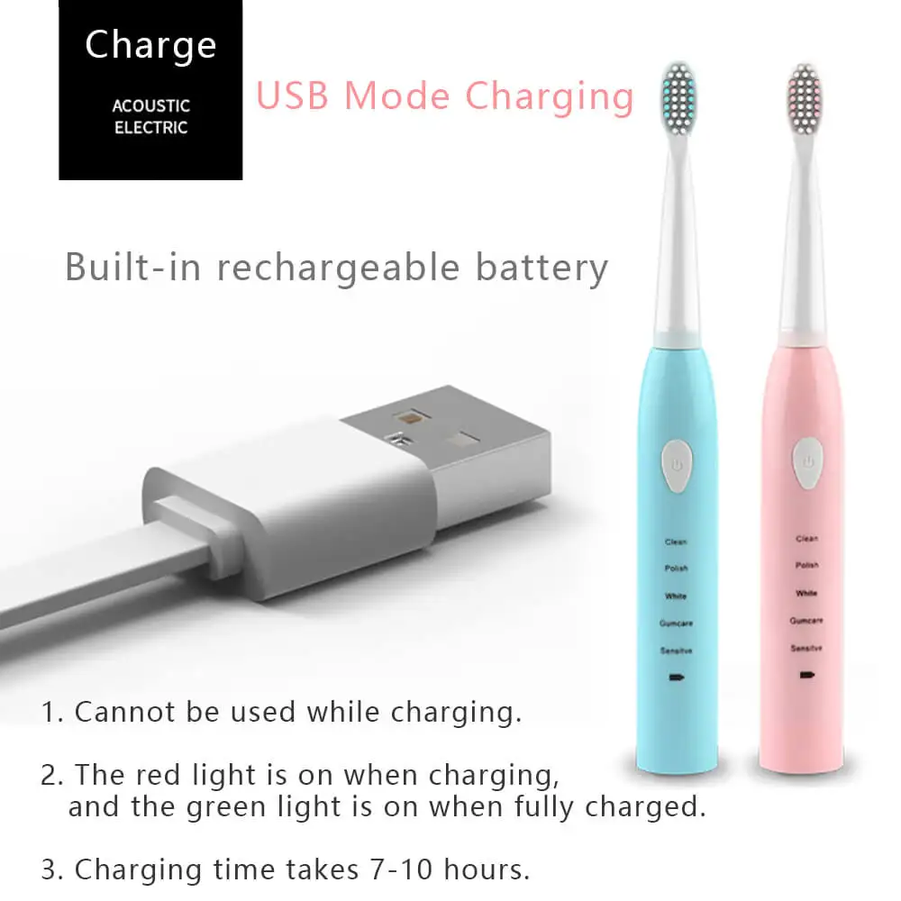 Электрическая зубная щетка USB перезаряжаемая Водонепроницаемая звуковая зубная щетка автоматическая зубная щетка с 4 сменными головками зубная щетка для рта