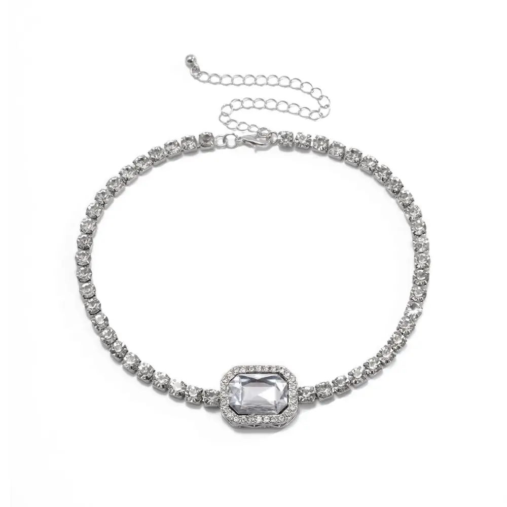 

IngeSight.Z Luxury Shiny Iced Out Rhinestone Geometric Square Choker Necklace Crystal Short Collar Clavicle Necklaces Jewelry