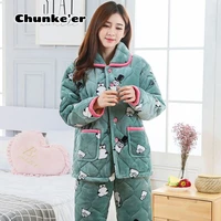 pajamas womens winter flannel three layer cotton and plush thickened warm jacket suit home clothes