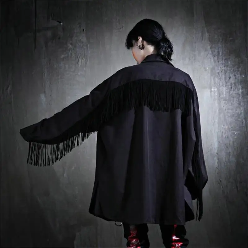 

Men's Personalized Long Sleeve Shirt Korea Fashion Brand New Solid Color Tassel Large Loose Fashion Long Sleeve Casual Shirt