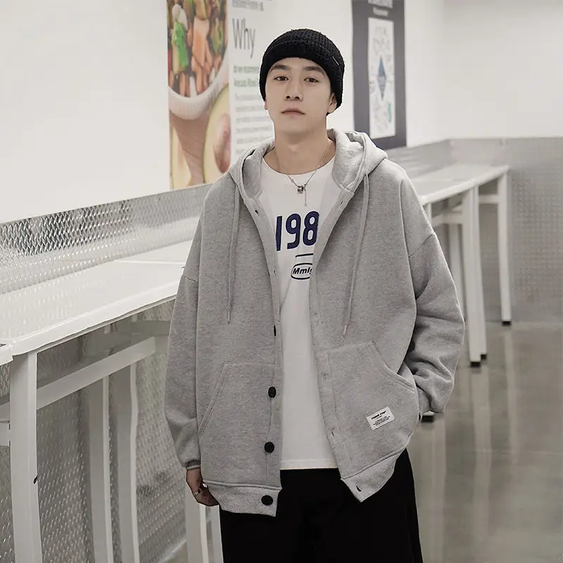 

Корейский Осенний кардиган, Мужская модная однотонная Повседневная Толстовка с капюшоном, Мужская Уличная Свободная Толстовка в стиле хип-...