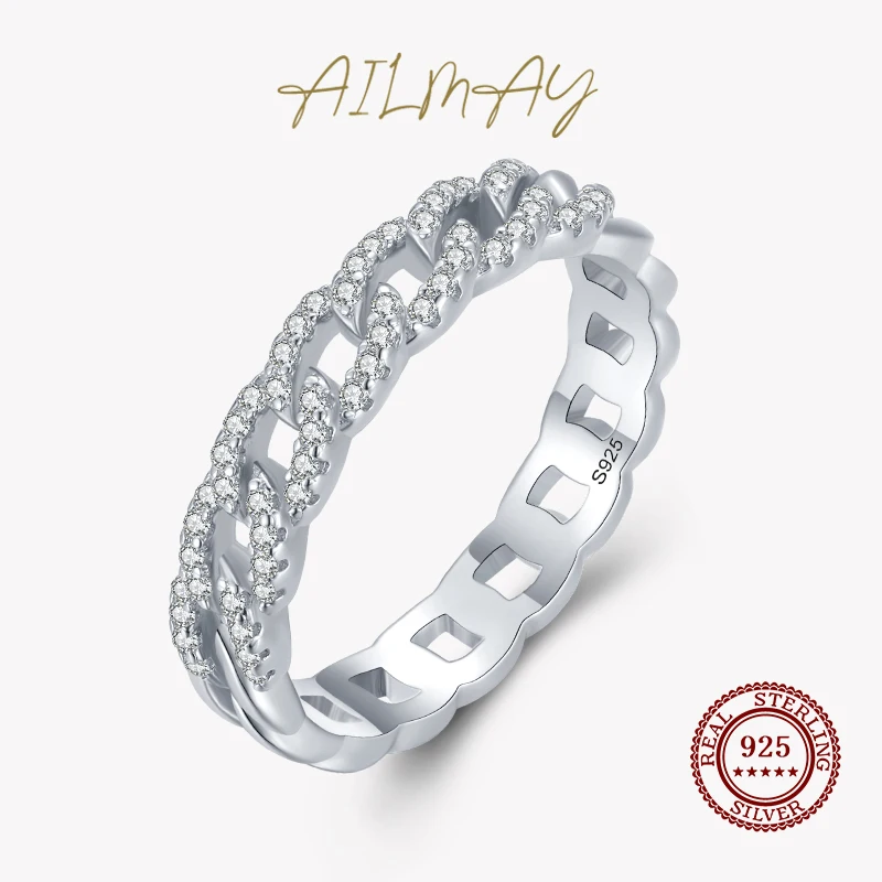 

Ailmay 925 Sterling Silver Fashion Staggered Line Stackable Ring Dazzling Clear Zircon Finger Rings For Women Party Jewelry Anel