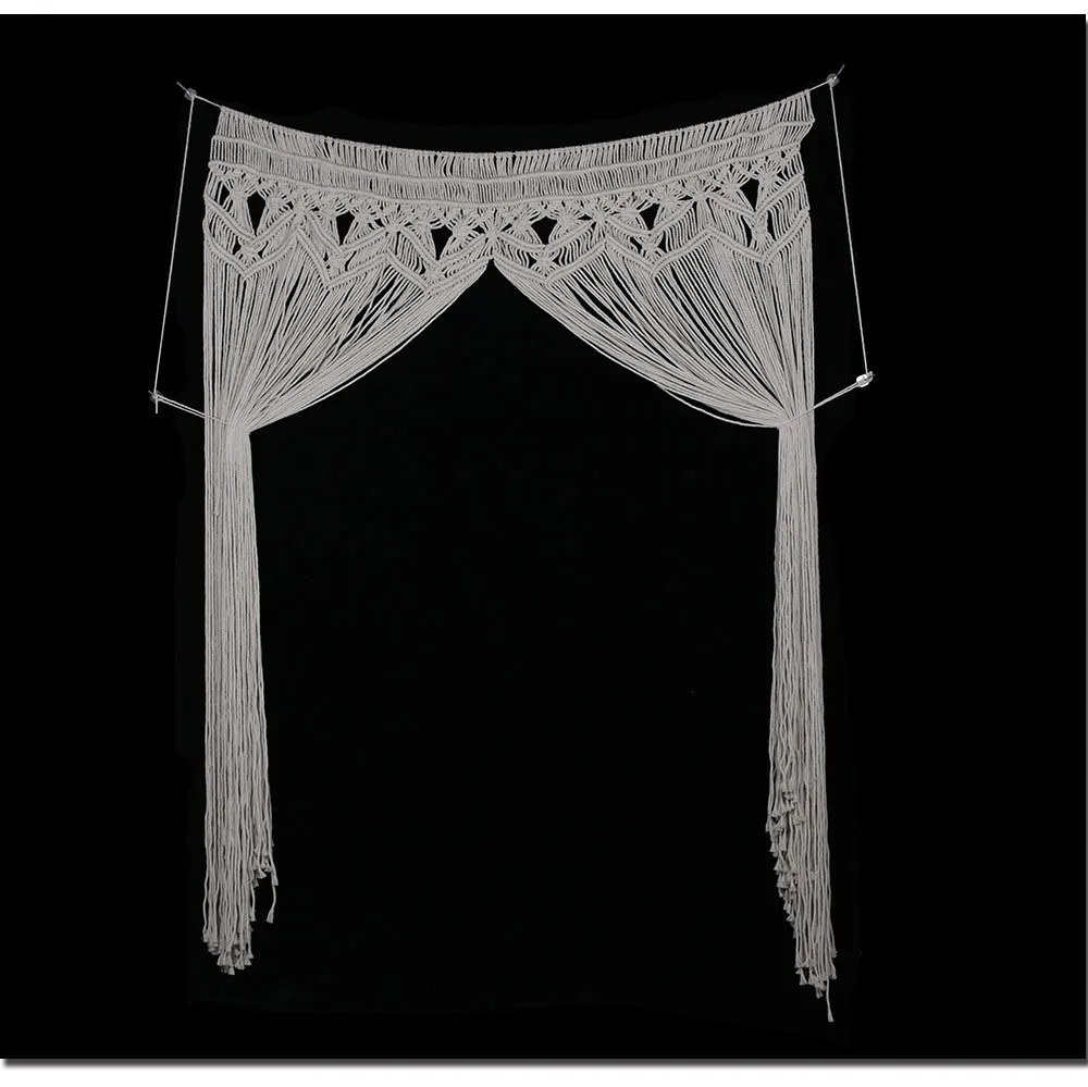 Macrame Curtain Bohemia Wall Art Handmade Cotton Wall Hanging Tapestry with Lace Fabrics Bohemian Hanging Decoration Best Gift