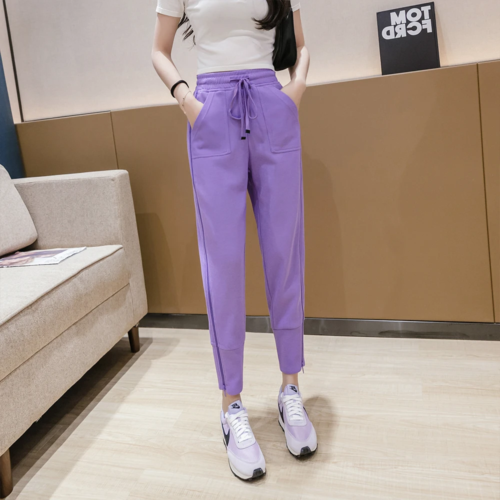 

High Waist Sweatpants Women Joggers 2020 Elastic Summer bottoms zipper Split hem Sports pants Skinny Trousers Women's slacks