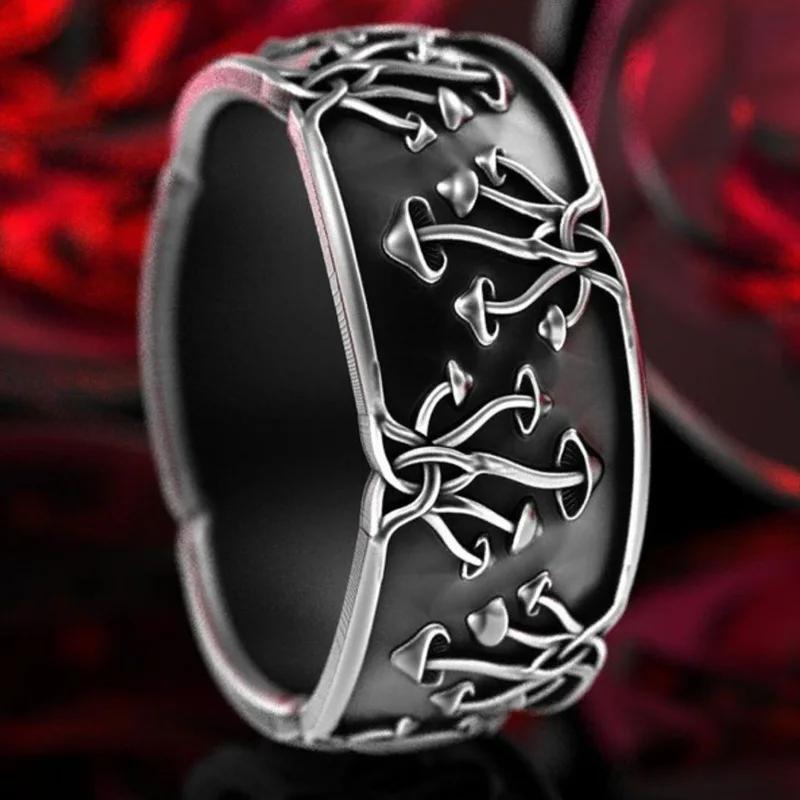 

Vintage Carved Natural Plant Mushroom Pattern Metal Ring for Women Men Multi Size Femme Statement Retro Punk Hip Hop Finger Ring
