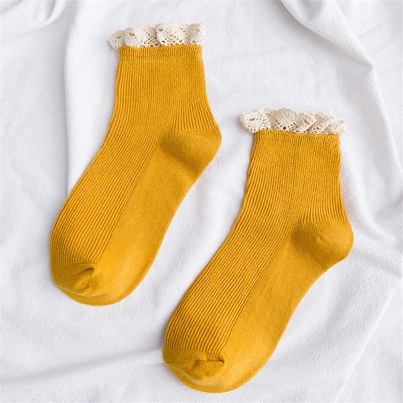 

Trendy Sweet Style Lace Women Soft Cozy Socks Harajuku Ladies Girls Pure Candy Color Cotton Casual Short Socks Hose