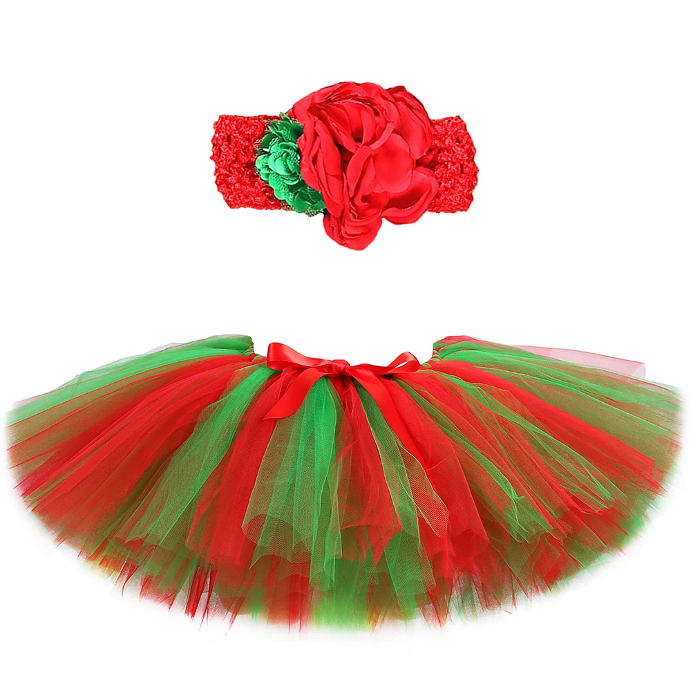 

Рождественская юбка-пачка для девочек с повязкой на голову, костюм для танцев на Рождество и вечеринку для маленьких девочек, зеленые и крас...