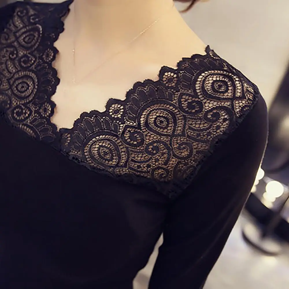 Женская кружевная блузка с длинным рукавом элегантная приталенная круглым