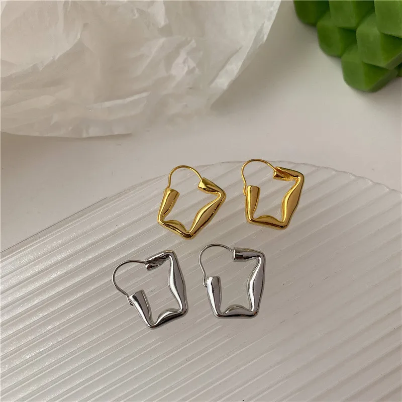 

New Punk Fashion Geometric Square Retro Silver Gold Color Metal Hoop Earrings for Women Simple Jewelry Gifts