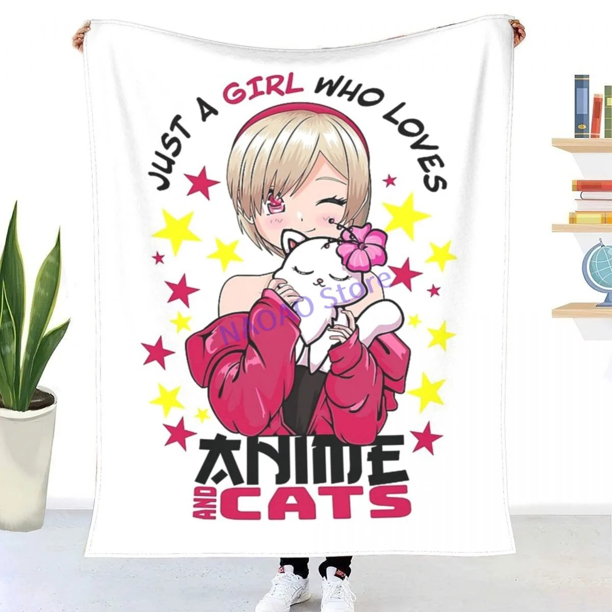 

Kawaii Manga Gift - Just A Girl Who Loves Anime And Cats Throw Blanket Sheets On The Bed, Blanket On The Sofa, Decorative